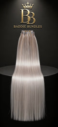 Koele blonde kleur met assige highlights 160g seamless PU clip-in extensions BaddieBundlesStore real human. Hair 