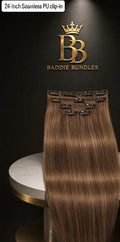 160g Brown seamless PU clip-in extensions real human hair 10 pieces BaddieBundlesStore 