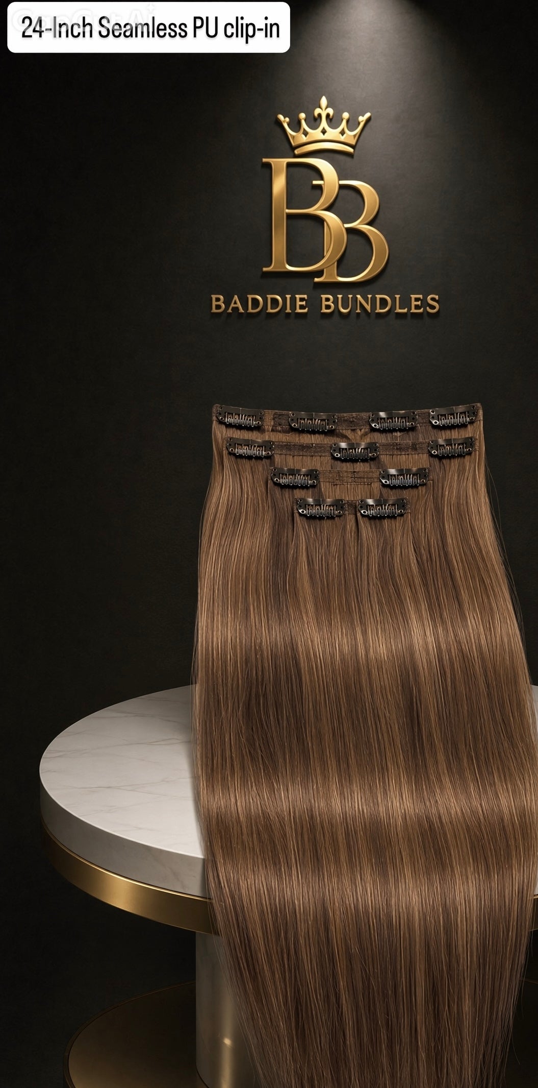 160g Brown seamless PU clip-in extensions real human hair 10 pieces BaddieBundlesStore 