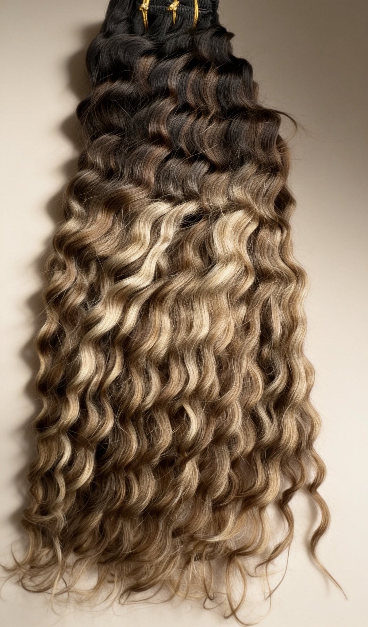 BB Express regular clip-in extensions curly in balayage #1B/4/27, 18 inch, 200g, van echt haar | BaddieBundlesStore