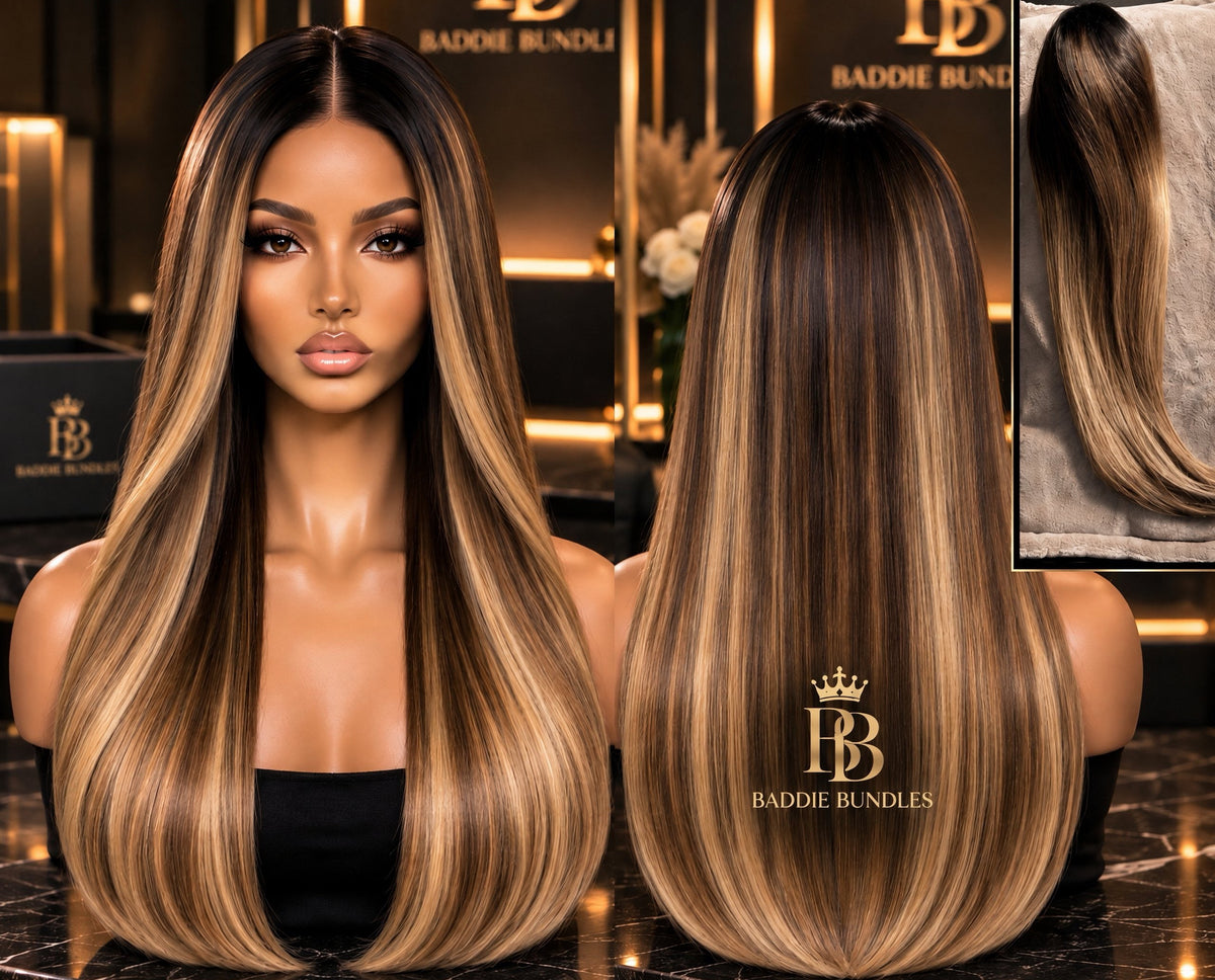 V-Part Wig balayage 200-250g Remy human hair BaddieBundlesStore