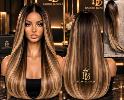V-Part Wig balayage 200-250g Remy human hair BaddieBundlesStore