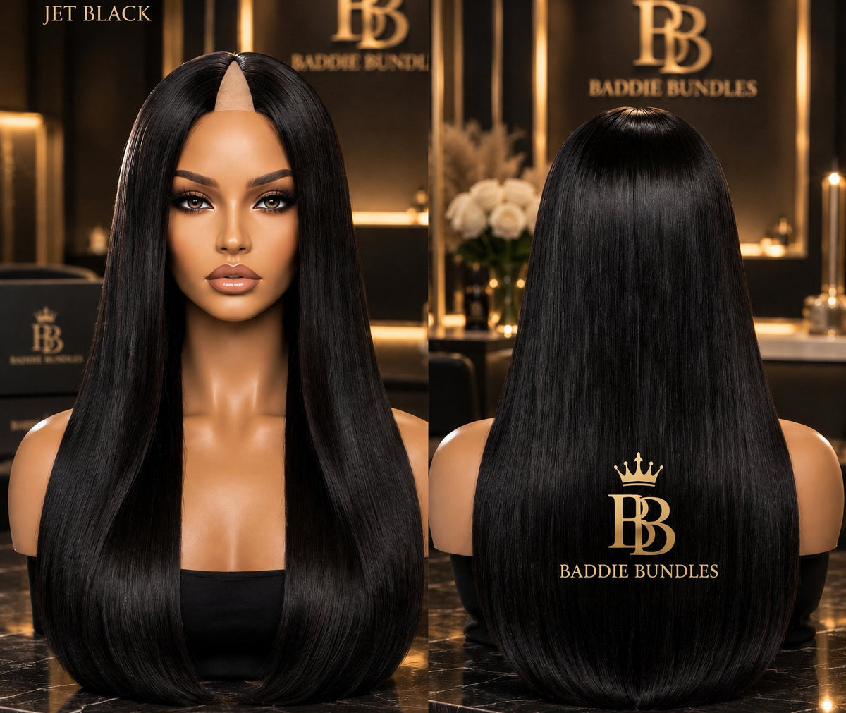 V-Part Wig donkere kleuren 200-250g Remy human hair BaddieBundlesStore
