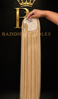 Balayage ponytail van Virgin human hair kleur #P16/24: goudbeige blond met lichtblonde highlights | BaddieBundlesStore