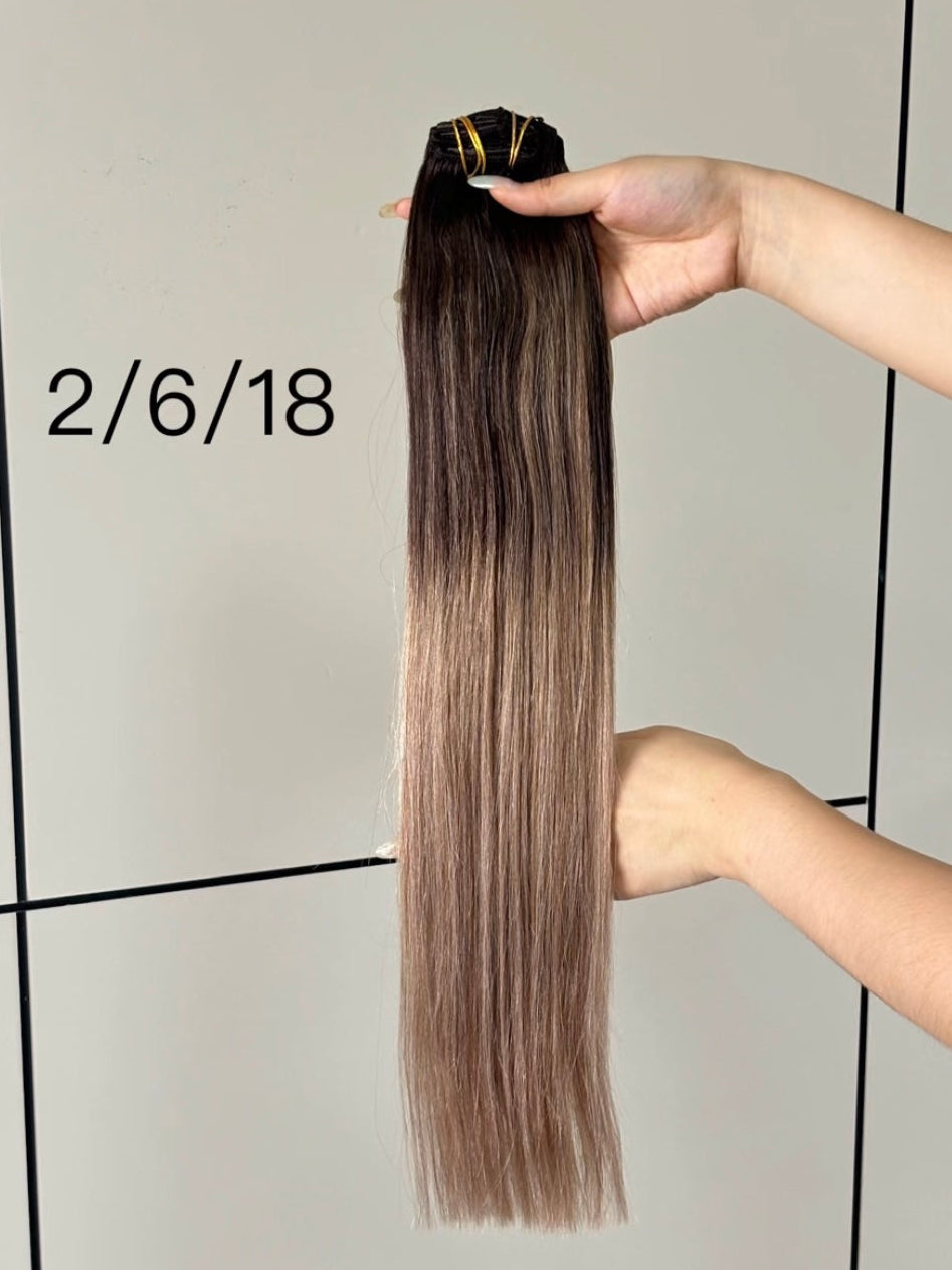 Clip-in extensions van echt haar in kleur #2/6/18 | BaddieBundlesStore