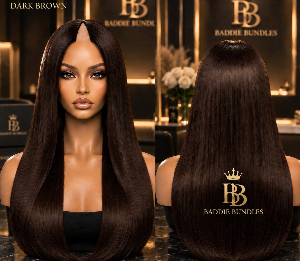 V-Part Wig donkere kleuren 200-250g Remy human hair BaddieBundlesStore