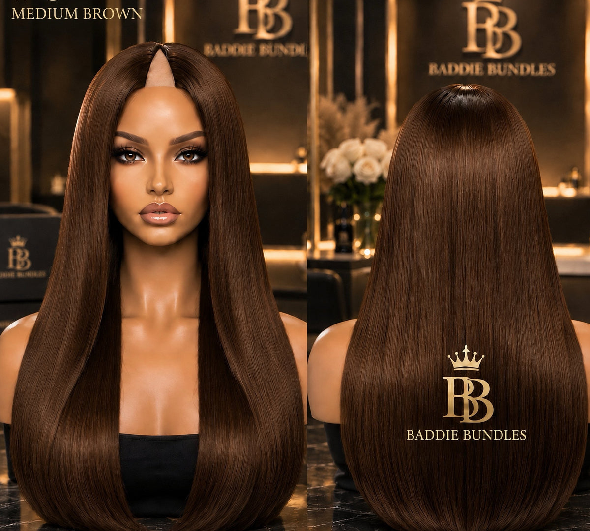 V-Part Wig donkere kleuren 200-250g Remy human hair BaddieBundlesStore