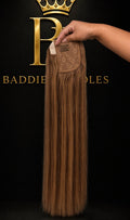 Balayage ponytail van Virgin human hair kleur #4/4/613: middenbruin met karamel highlights | BaddieBundlesStore