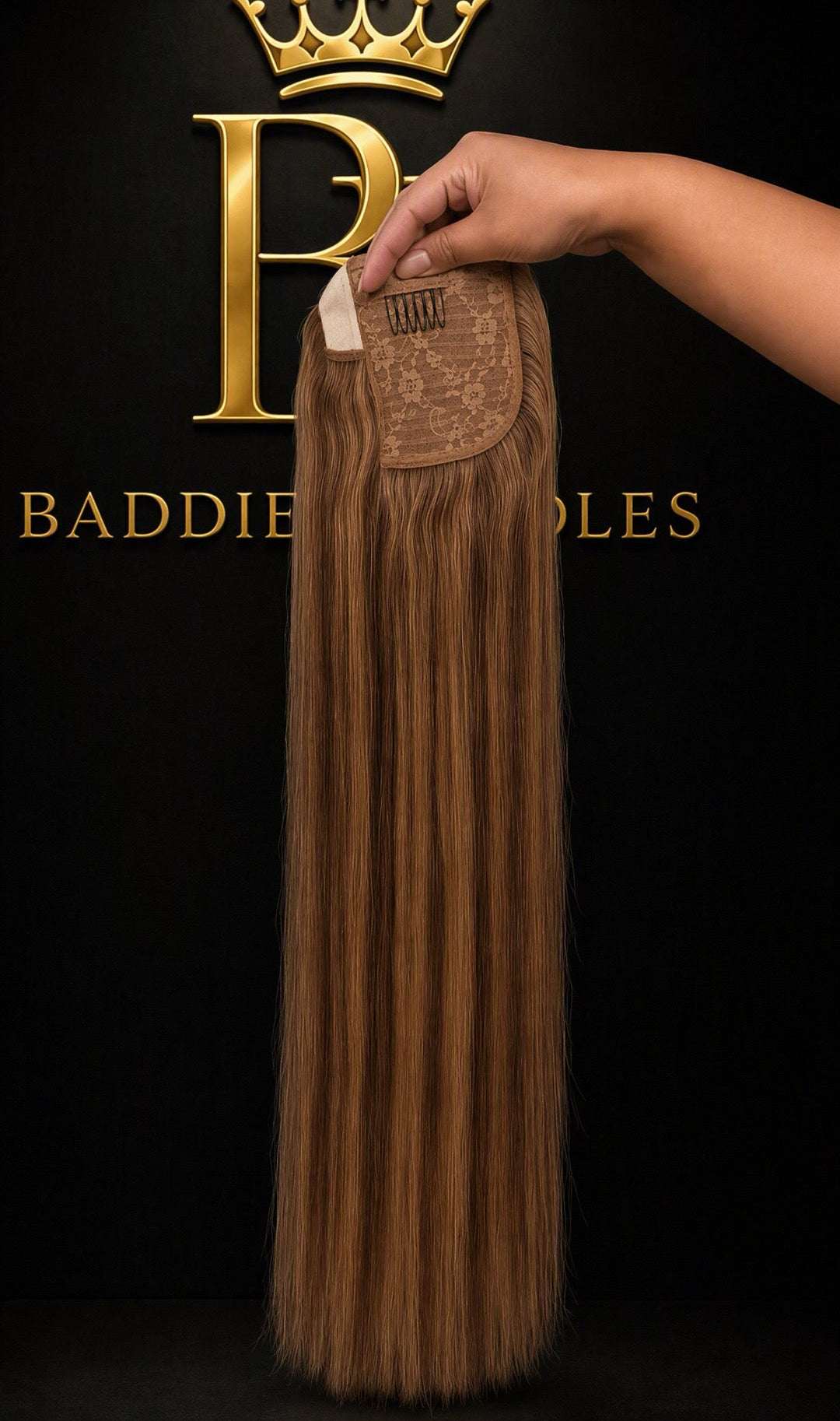 Balayage ponytail van Virgin human hair kleur #4/4/613: middenbruin met karamel highlights | BaddieBundlesStore