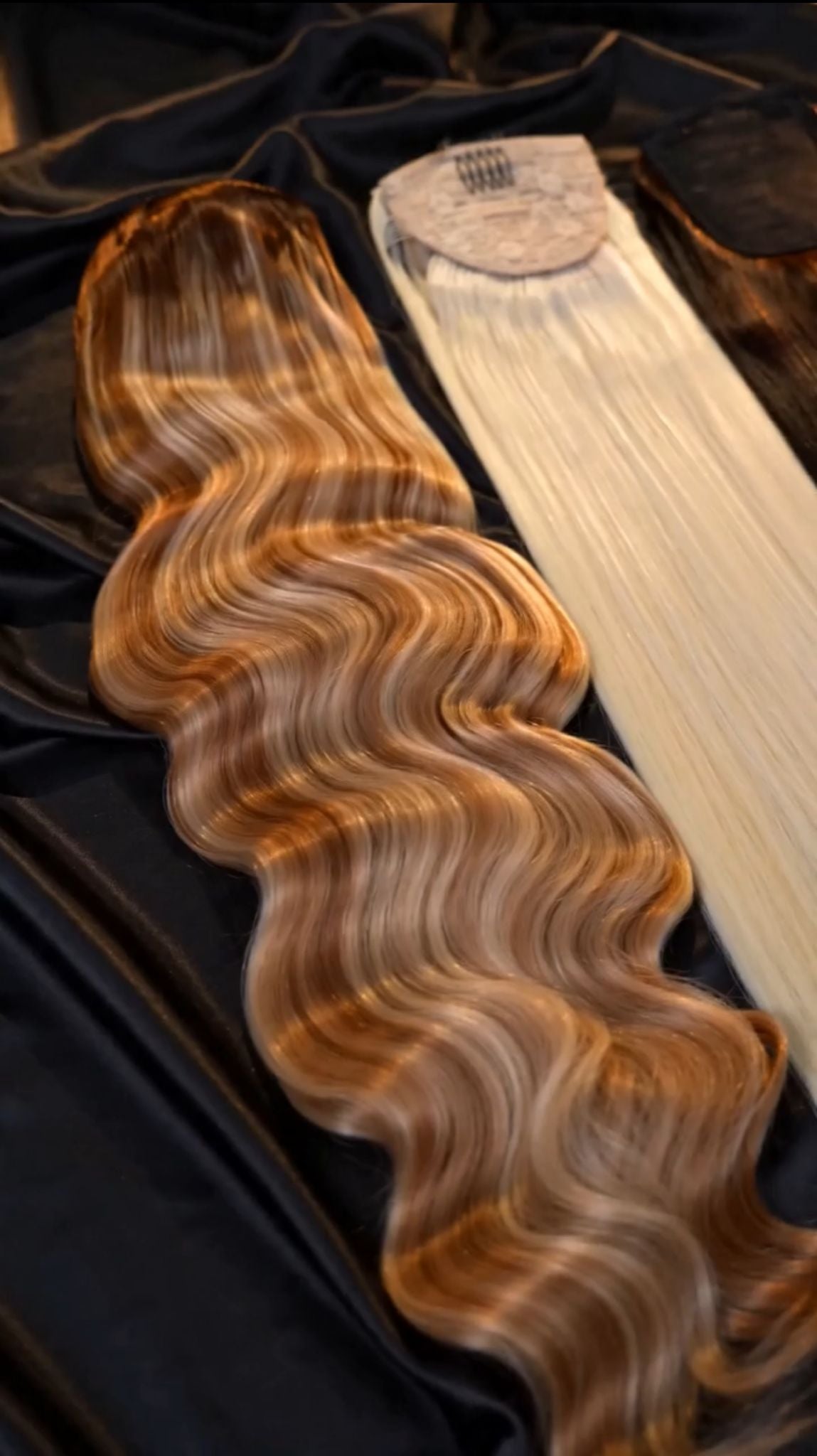 Premium human hair ponytail extensions in blonde, balayage en dark brown colors Baddie Bundles Store Luxury ponytails