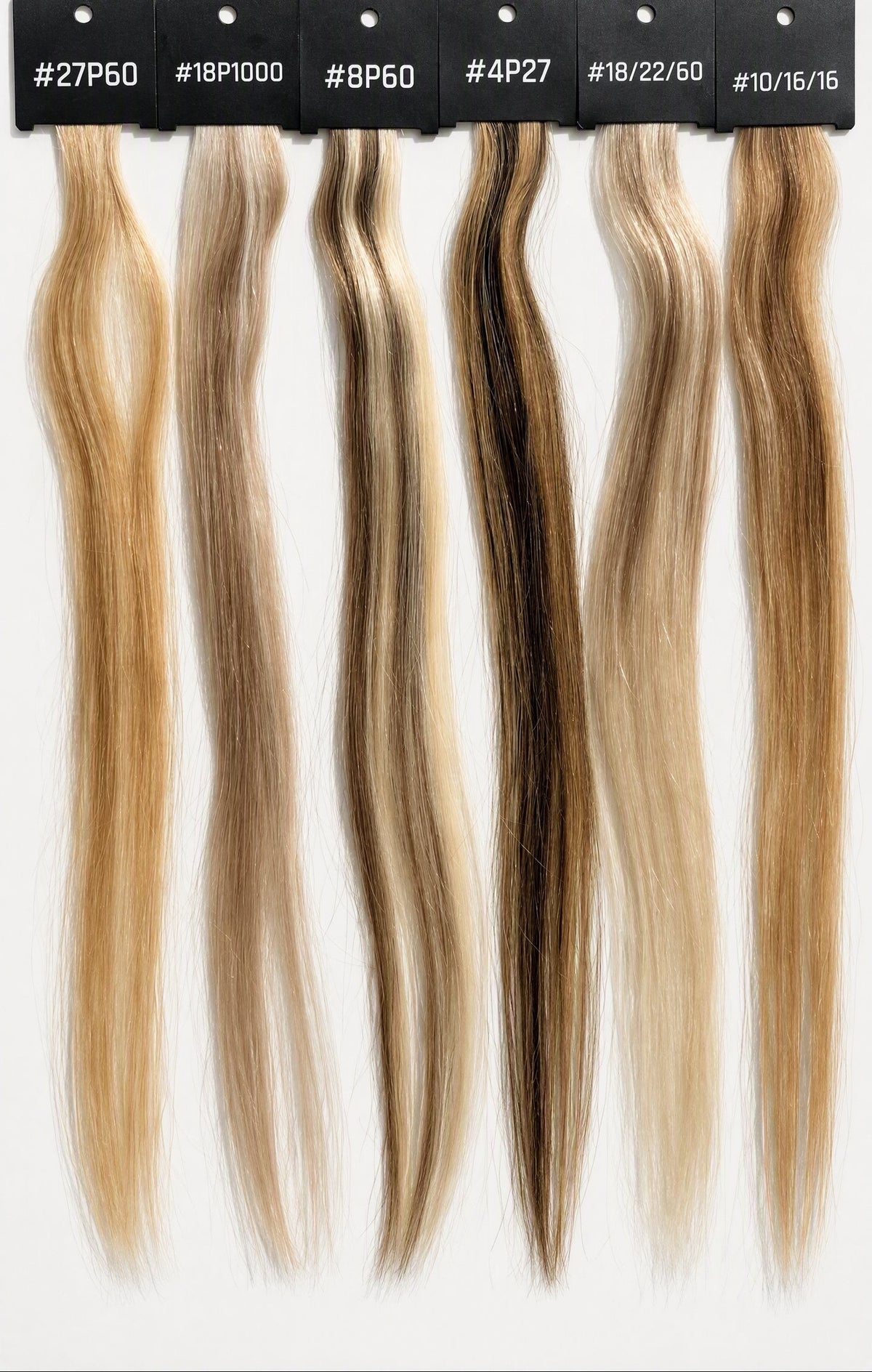 Kleurstalen met highlights #27P60, #18P1000, #8P60, #4P27, #18/22/60 en #10/16/16 van echt haar | BaddieBundlesStore