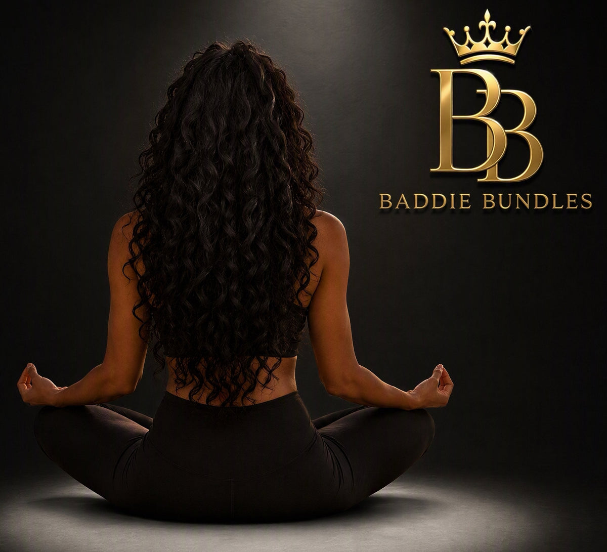 Vrouw met lange donkere krullen van BB Curls™ curly clip-in extensions, 100% echt haar | BaddieBundlesStore