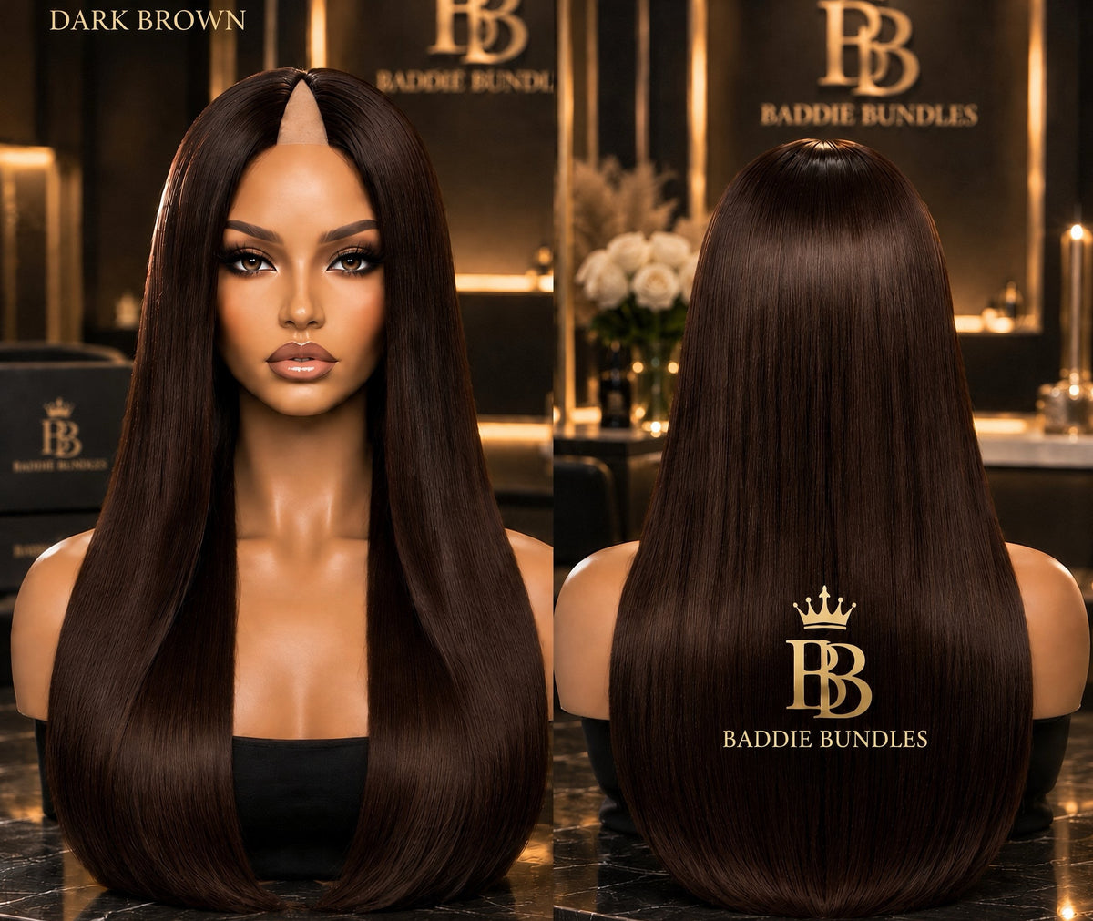 V-Part Wig donkere kleuren 200-250g Remy human hair BaddieBundlesStore