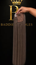 Balayage ponytail van Virgin human hair kleur #P4/613: donker asbruin met zilvergrijze highlights | BaddieBundlesStore