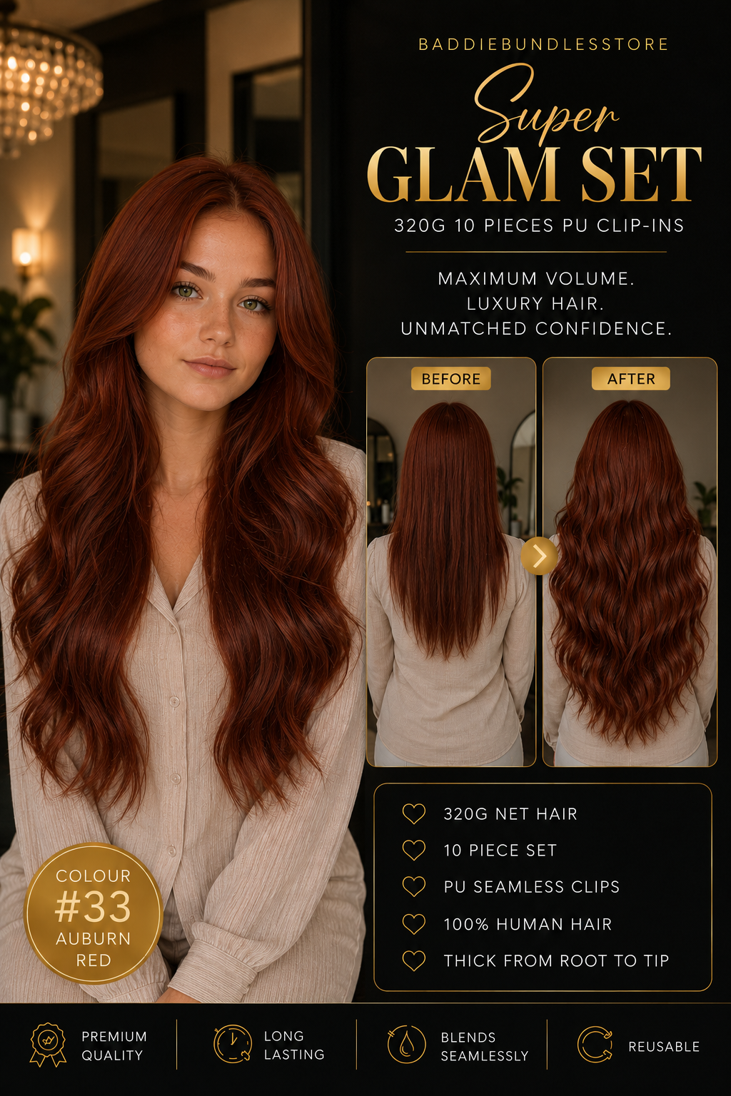 Super Glam Set 10 pieces PU clip-ins 320g