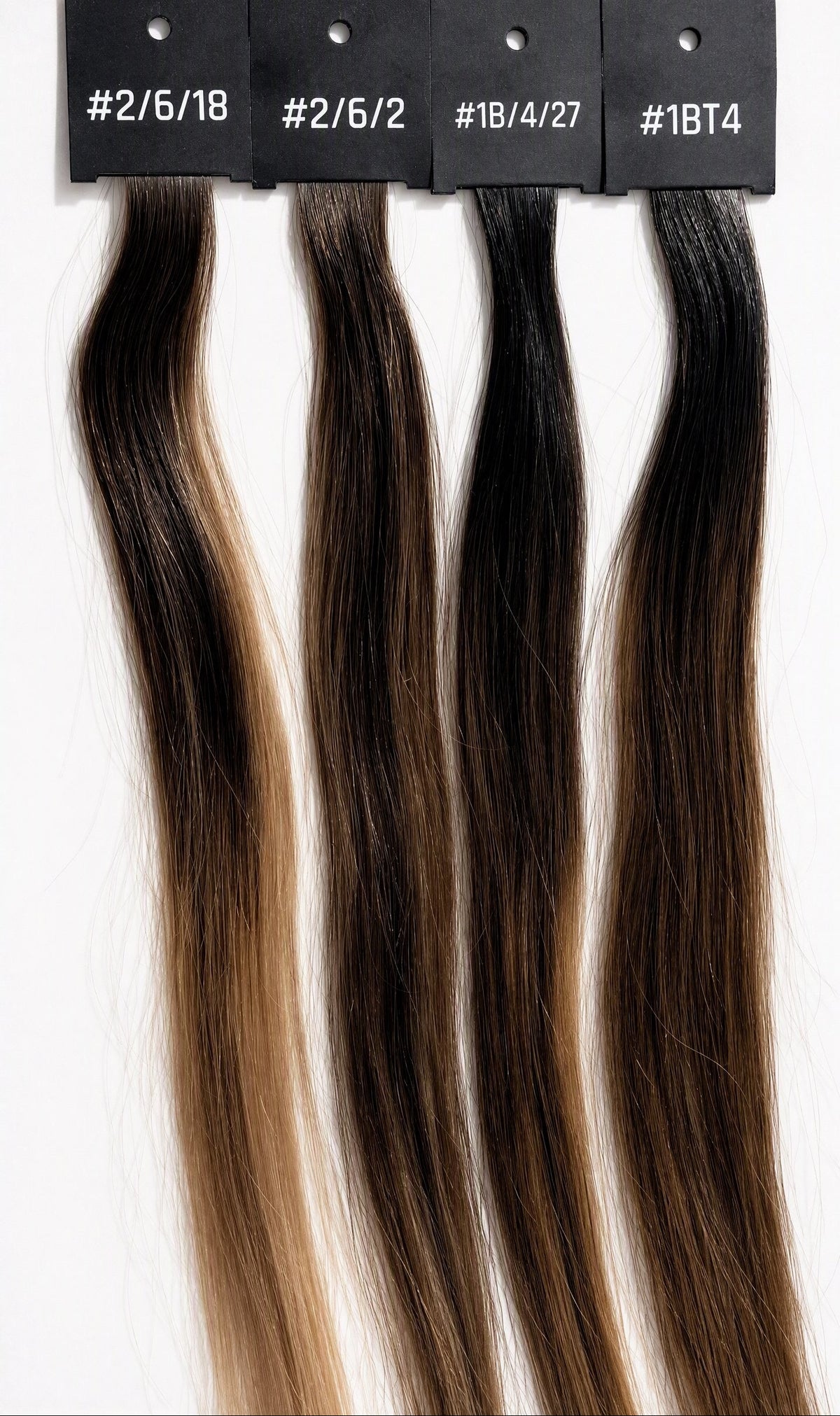 Balayage kleurstalen #2/6/18, #2/6/2, #1B/4/27 en #1BT4, donkere uitgroei met lichtere punten | BaddieBundlesStore