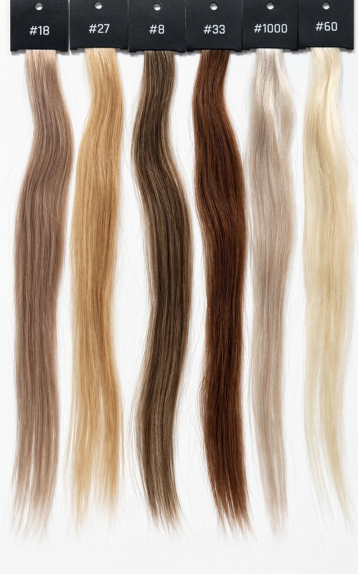 Kleurstalen V-Part Wig lichte kleuren #18, #27, #8, #33, #1000 en #60 van echt haar | BaddieBundlesStore