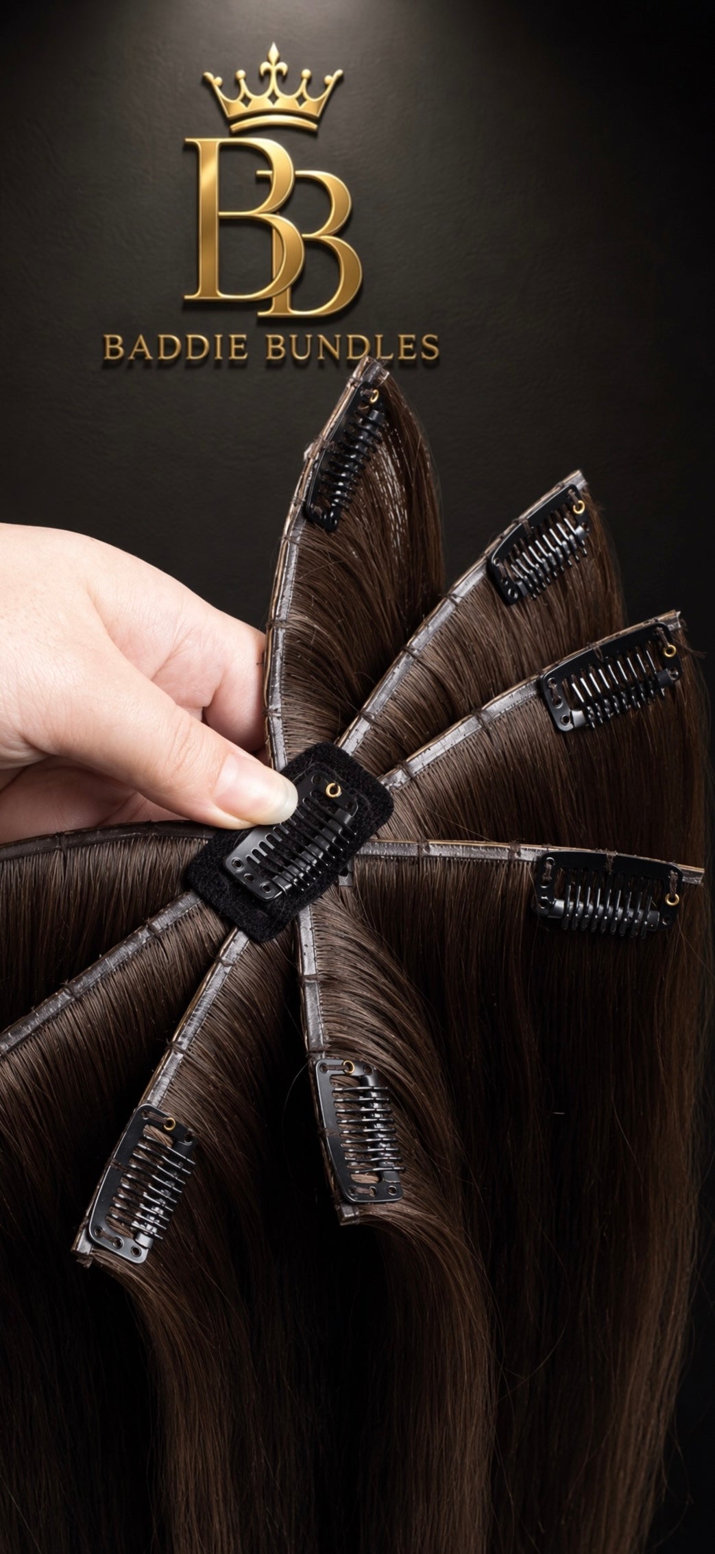 Octopus clip-in 160g dark Brown 8 strands baddiebundlesstore real human hair 