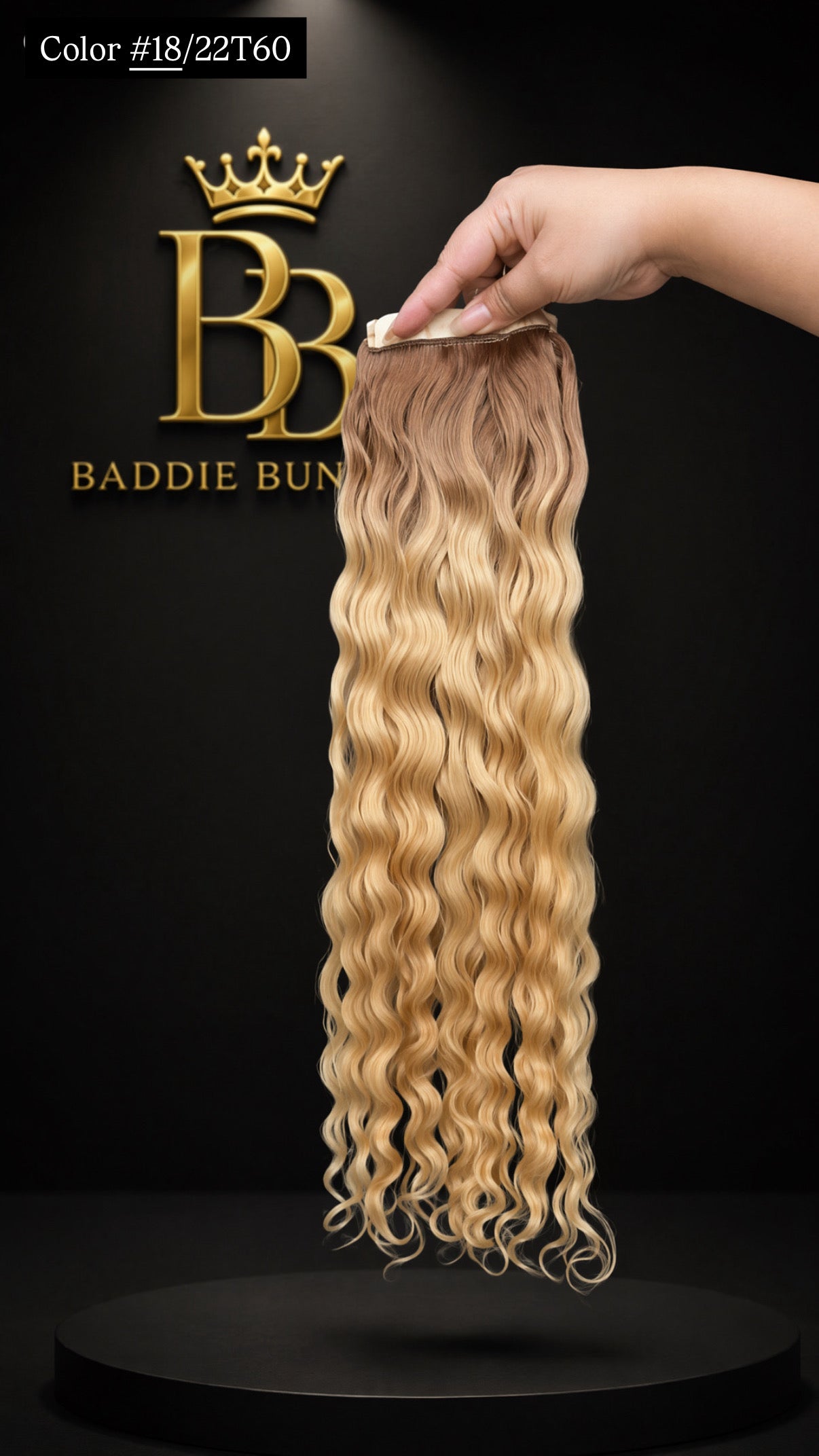 Natural wave ponytail hair extension color #18/22T60 – 100% virgin human hair by Baddie Bundles