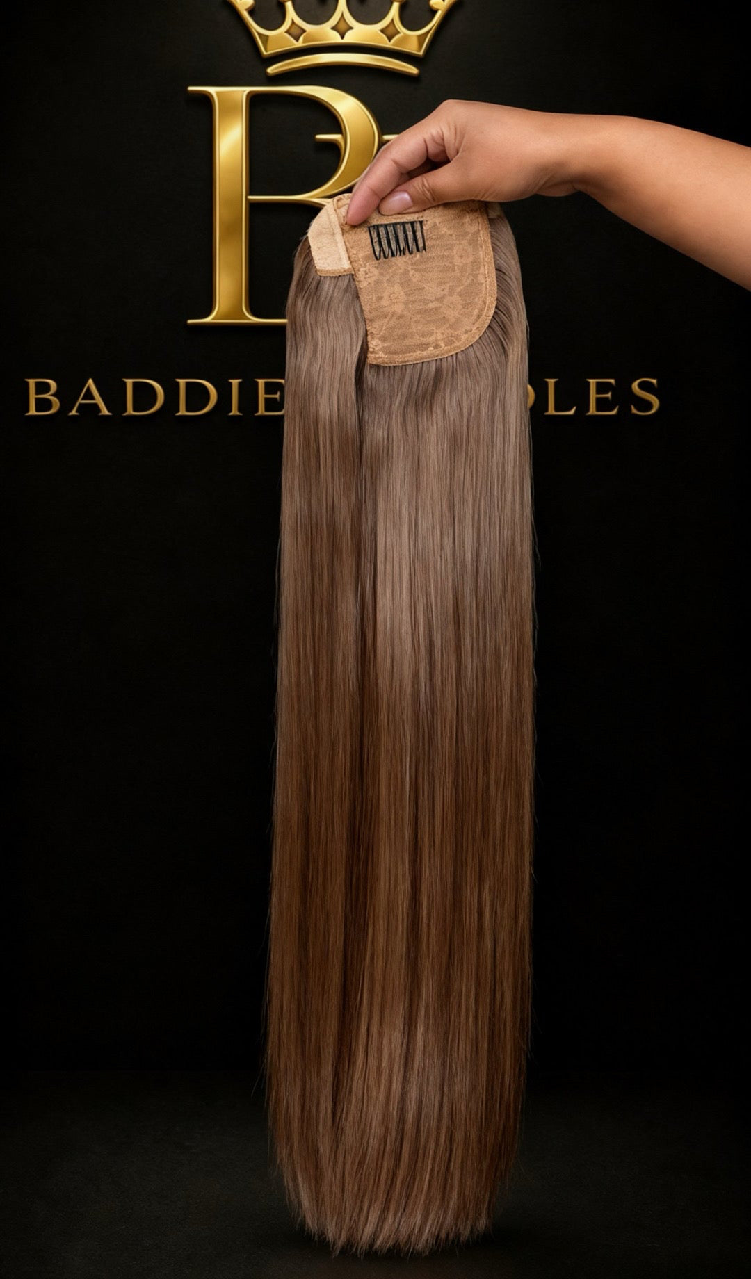 Steile ponytail extension kleur #8 licht asbruin van Virgin human hair, 150g | BaddieBundlesStore