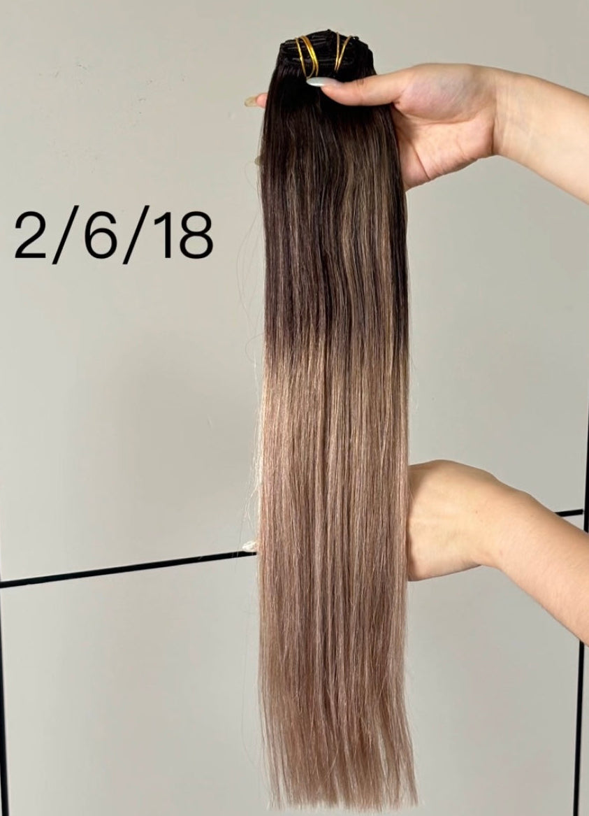 Clip-in extensions van echt haar in kleur #2/6/18 | BaddieBundlesStore