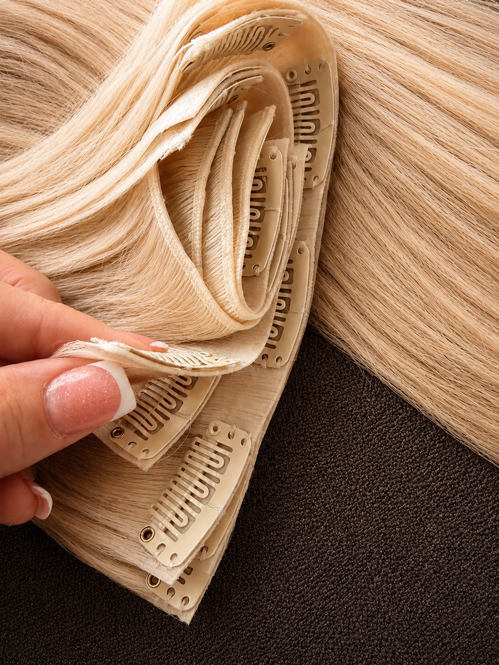 Champagne Blonde Seamless Clip-In Hair Extensions | 160g Human Hair