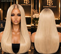 V-Part Wig kleur #613 lichtblond, lang steil echt haar, voor- en achteraanzicht | BaddieBundlesStore
