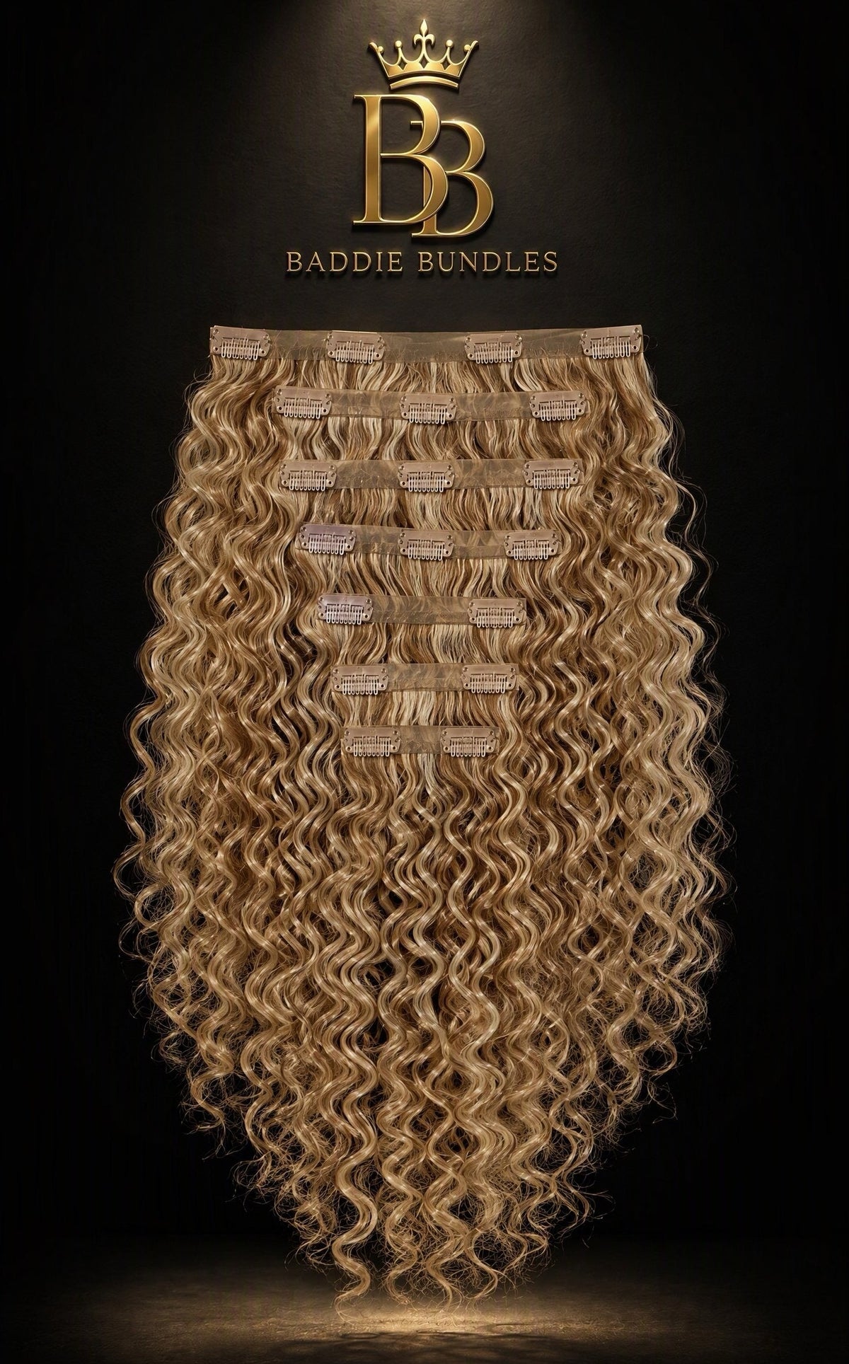 BB Curls™ Seamless PU Clip-In Set lichte kleuren, blonde krullen van 100% echt haar, 10 pieces | BaddieBundlesStore