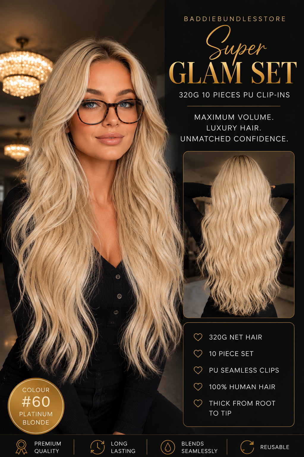 Super Glam Set 10 pieces PU clip-ins 320g
