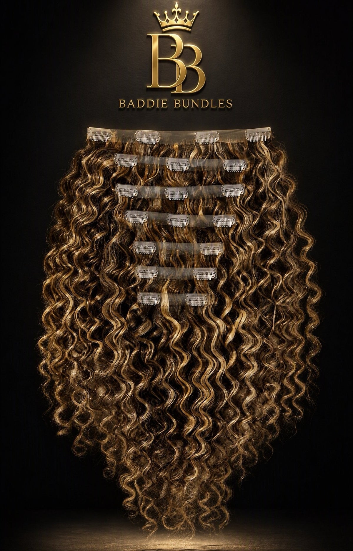 BB Curls™ Regular Clip-In Set balayage, krullen met highlights van 100% echt haar, 10 pieces | BaddieBundlesStore