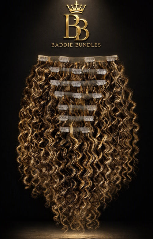 BB Curls™ Regular Clip-In Set balayage, krullen met highlights van 100% echt haar, 10 pieces | BaddieBundlesStore