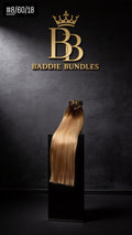 Super Glam Set 320g Human Hair clip-in extensions kleur #8/60/18 – 22 inch, donkerbruin met platinum blonde highlights baddiebundlesstore