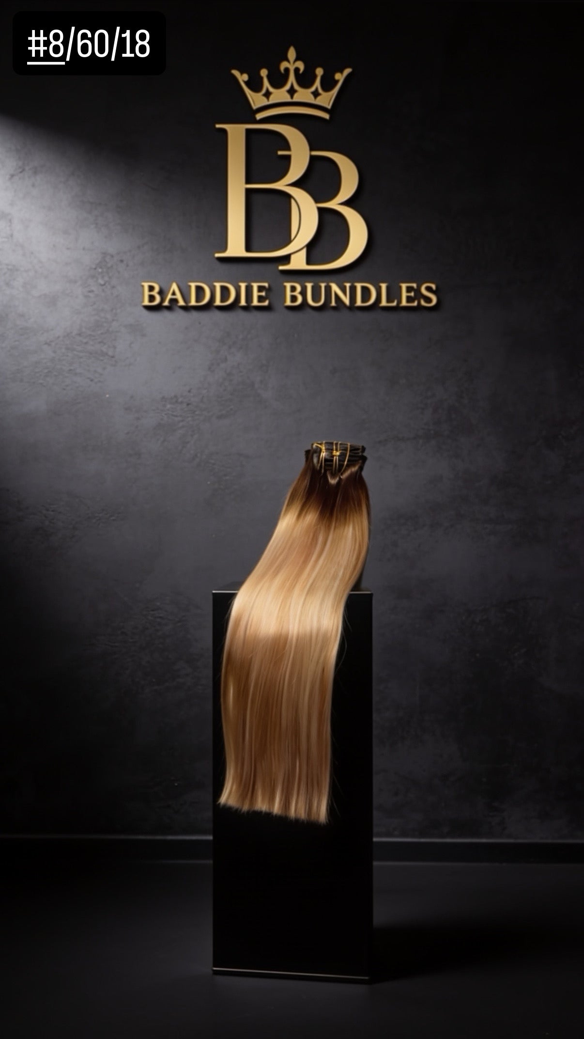 Super Glam Set 320g Human Hair clip-in extensions kleur #8/60/18 – 22 inch, donkerbruin met platinum blonde highlights baddiebundlesstore
