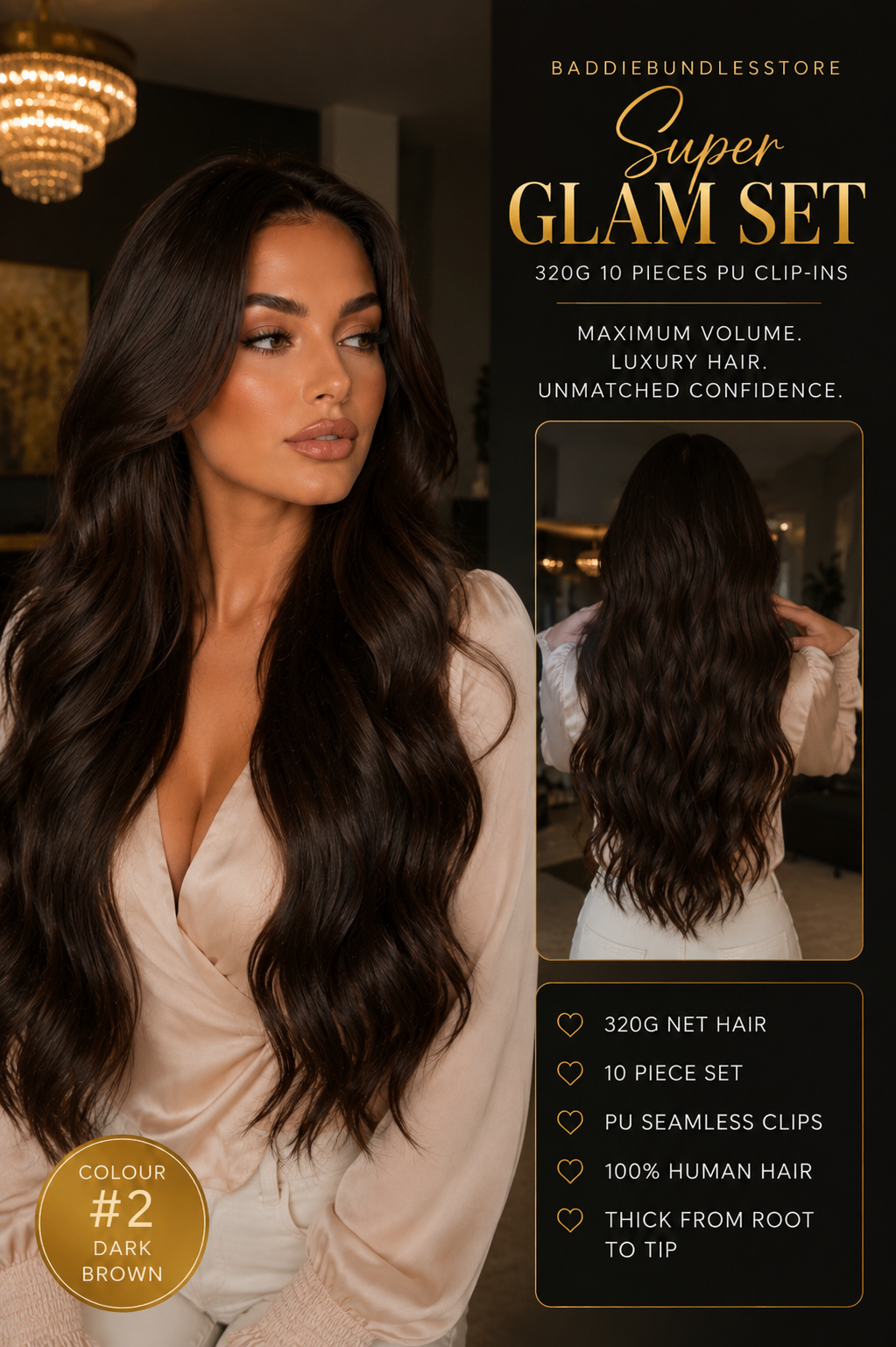 Super Glam Set 10 pieces PU clip-ins 320g