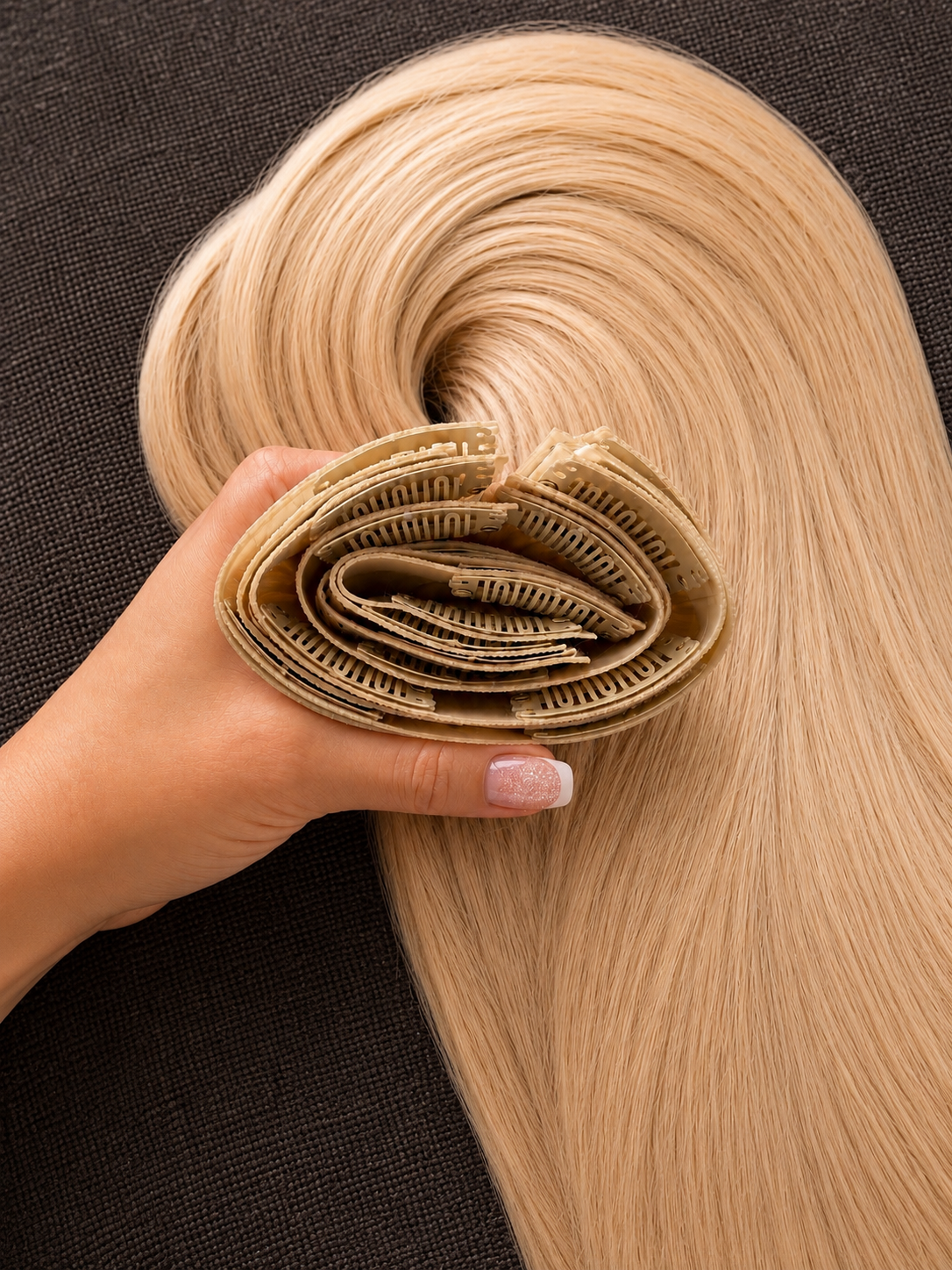 Champagne Blonde Seamless Clip-In Hair Extensions | 160g Human Hair