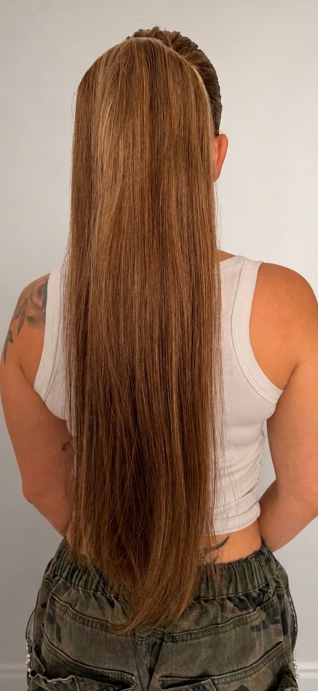 Balayage ponytail extension 150g – color detail blonde highlights virgin hair