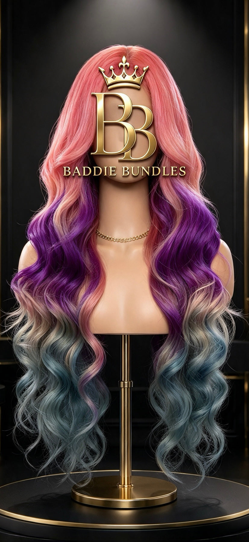 Wig in roze, paars en blauw (BBK55, BBK33, BBK61) – BaddieBundlesStore